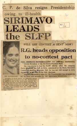 Sirimavo Leads the SLFP