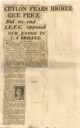Ceylon Fears Higher Rice ...