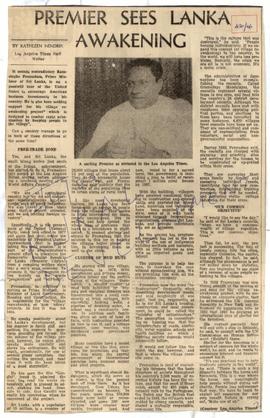 Premier Sees Lanka Awakening