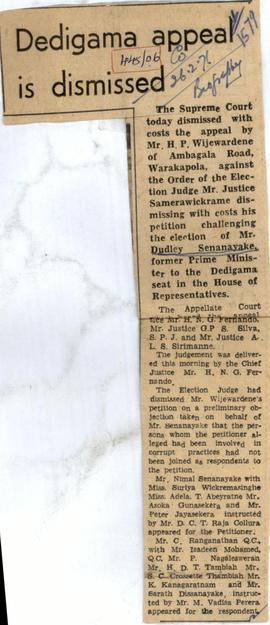 Dedigama Appeal is Dismissed
