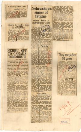 Nehru off to Canada tomorrow