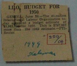 I.L.O. Budget For 1950